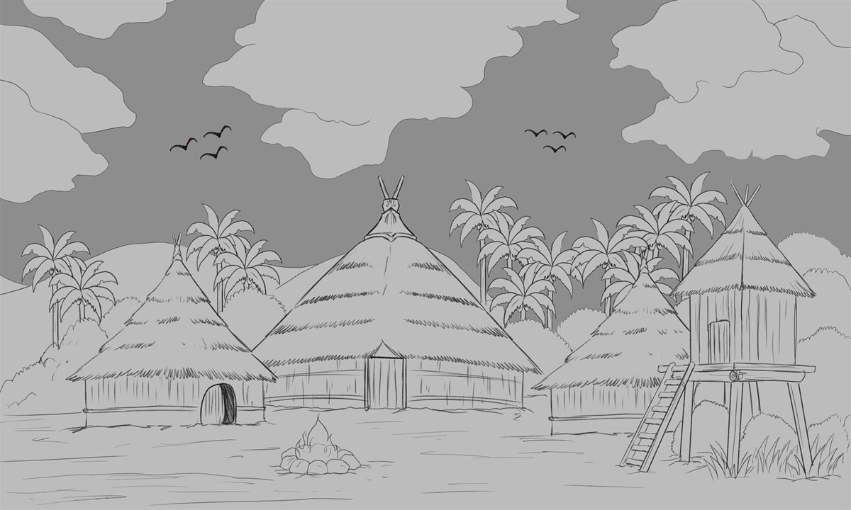 Prancha de concept da aldeia