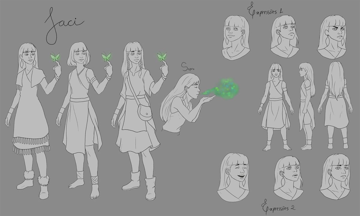 Prancha de concept da protagonista Jaci
